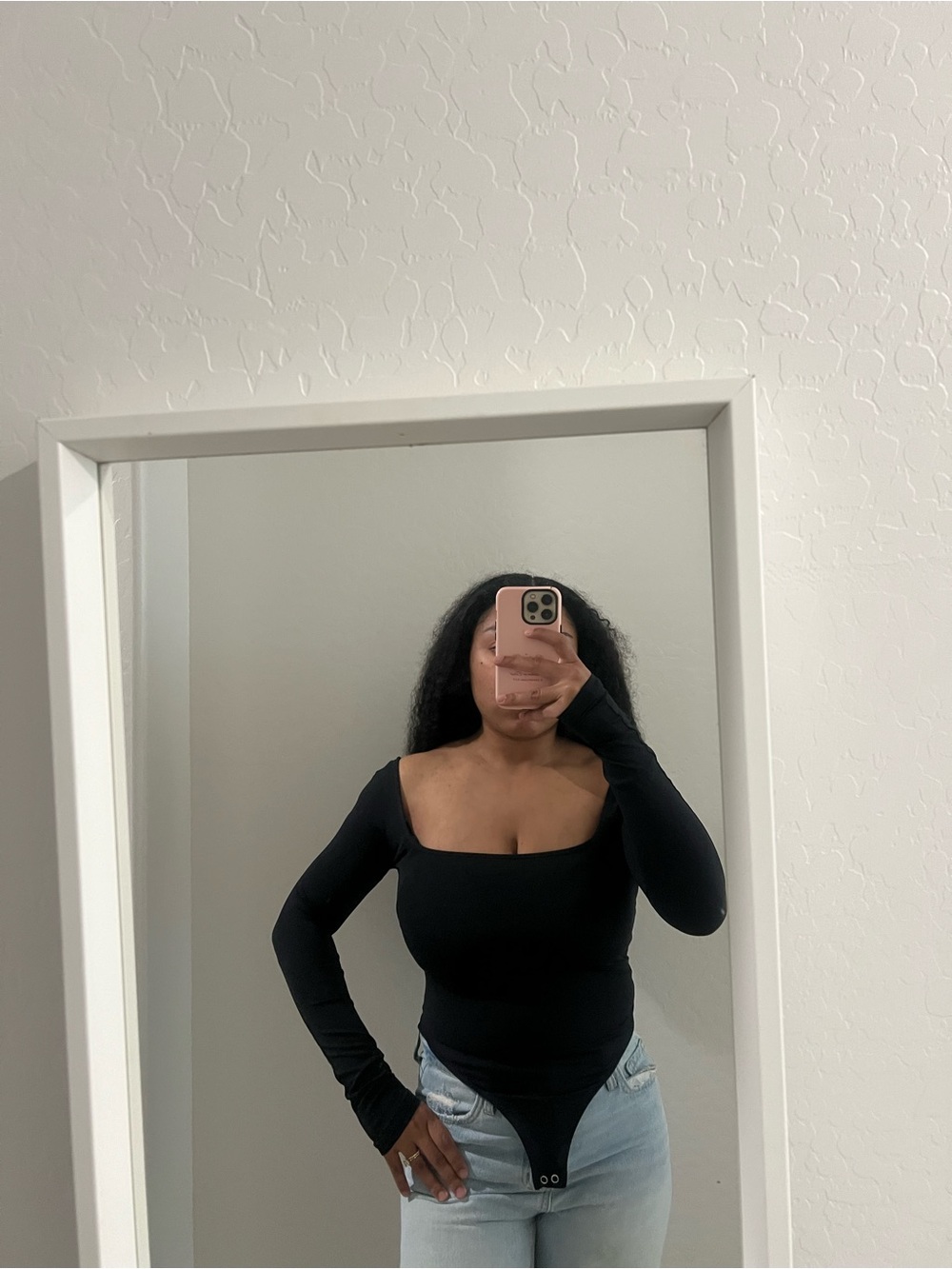 Black Square-Neck Long-Sleeve Bodysuit